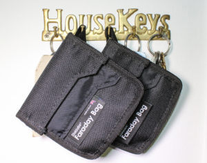 Key Shield Tab RF Shielded Faraday Bag - KS1T Hanging on key hooks